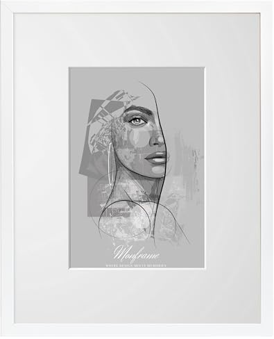 NB Akzent Bilderrahmen Weiß mit Passepartout 42x59,4 cm DIN A2 - Rahmengröße 50x70 cm - Chloe 20 mm MDF Holzrahmen - Acrylglas