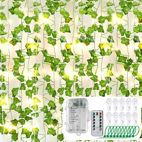 Celepoir LED Efeu Lichterkette Künstlich, Efeu Lichterkette 5m mit 50 LEDlicht, Künstlich Lichter Kette mit Spurlose Nägel, Blätter Lichter Kette für Innen Deko, Wohnzimmer, Kinderzimmer, Bücherregal