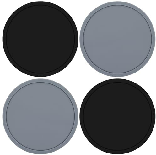 oruola Silikon Untersetzer,4 Stück Runde Glasuntersetzer,Schwarz und Grau Coasters,Untersetzer Teller für Gläser,Tassen,Bar,rutschfeste und Hitzebeständige,Perfekt für Zuhause und Büro