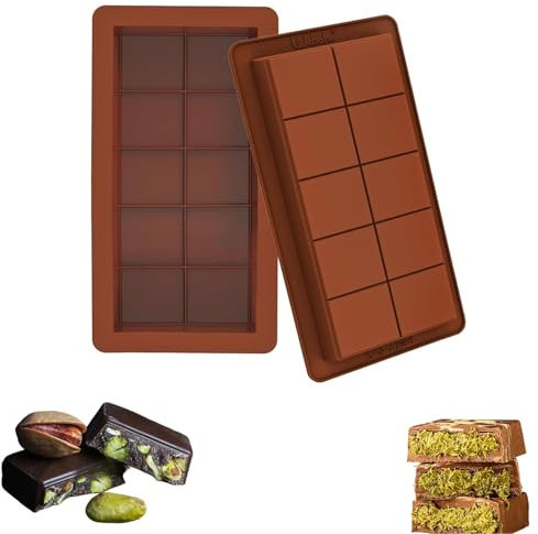 Molde de Chocolate Silicona de Grado Alimenticio con 10 Platos - Moldes Antiadherente Resistente al Calor para Hacer Tabletas