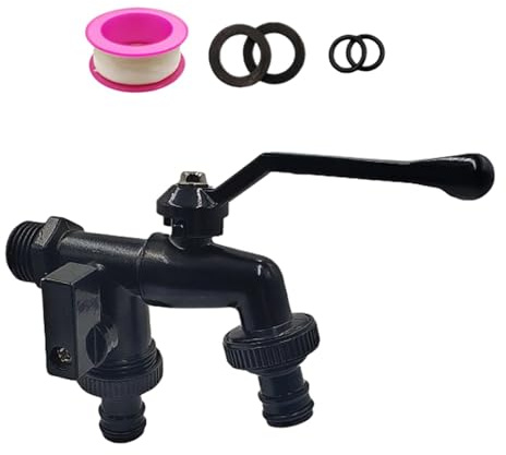 Rubinetto da giardino a doppia uscita, in ottone nero, rubinetto da giardino da 1/2 pollici, rubinetto esterno antigelo, rubinetto 1-in-2 rubinetto per acqua domestica, per giardinaggio, irrigazione