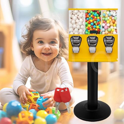 Wholesale Deluxe Retro Commercial Grade TRIPLE CHOICE - 25 Cent / 1 EUR Operated Sweet Vending Machine With Easy Access Cash Tray for Commercial Use Includes Anti Theft Lock,Yellow-1to1.37inOutlet