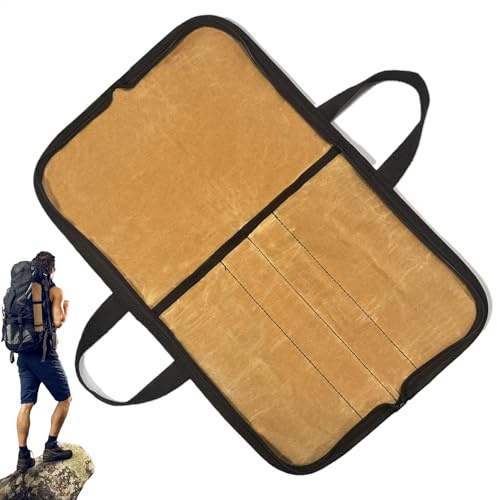 Borsa per coltelli, borsa da viaggio per utensili da cucina con scomparti, in tela cerata, portatile, borsa per riporre coltelli da cucina, utensili da cucina, campeggio, escursionismo, cachi, Refer