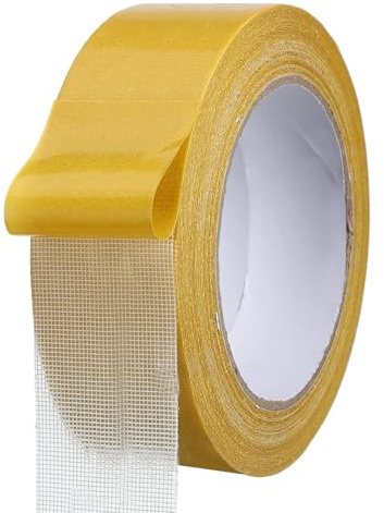 sourcing map Double Sided Fabric Tape 4cm x 20m Mounting Rug Tape Clear Carpet Adhesive Tapes with Fiberglass Mesh for Clothes DIY Crafts Wall Decor