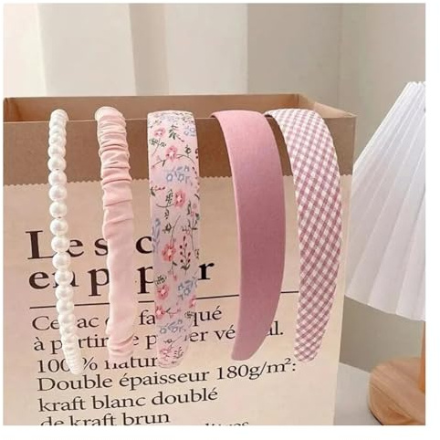 Wisafory 5-delat pannband damer hårband halkfria hårband olika modeller söta hårtillbehör vintage hårsmycken hårnål för kvinnor flickor barn rosa