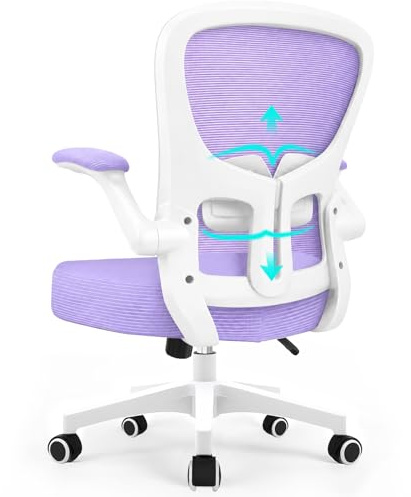 Durrafy Sedia Ufficio Ergonomica con Braccioli Poggiatesta Regolabile Schienale Alto Funzione Dondolo Poltrona Scrivania Girevole in Rete Traspirante con Supporto Lombare Viola