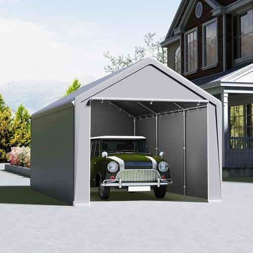 Suusolny Lagerzelt Gartenschuppen Gerätehäuser Winterfest Gerätezelt Carport mit Dach UV-beständig Pergola im Freien mit Abnehmbare Seitenwände Weidezelt Fahrradgarage Geräteschuppen - 3x6m - Grau