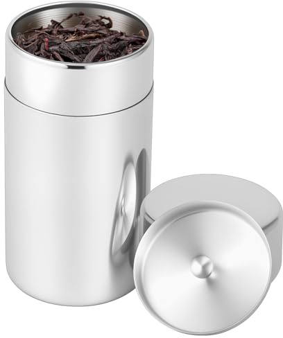 Guniata Teburk av rostfritt stål, teburkar för löst te med dubbelförslutning, för förvaring av te, kaffe, socker, örter och kryddor (silver-, 550 ml)