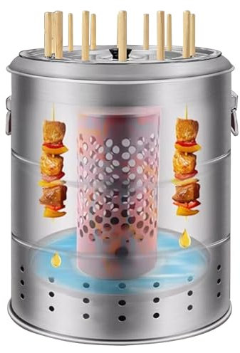 WPWSDWMX Grandi Griglie a Carbone Portatili, Barbecue a Carbone in Acciaio Inox a Barile, 360° Senza Fumo per Esterni, Fornello a Carbone Sospeso per Feste