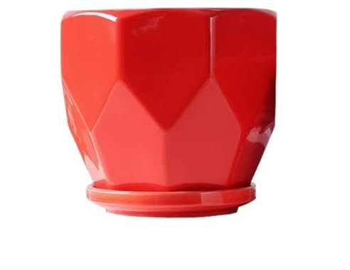Maceta grande de cerámica roja con bandeja, maceta creativa para suculentas para decoración del hogar, tamaño mediano para plantas de interior y vegetación