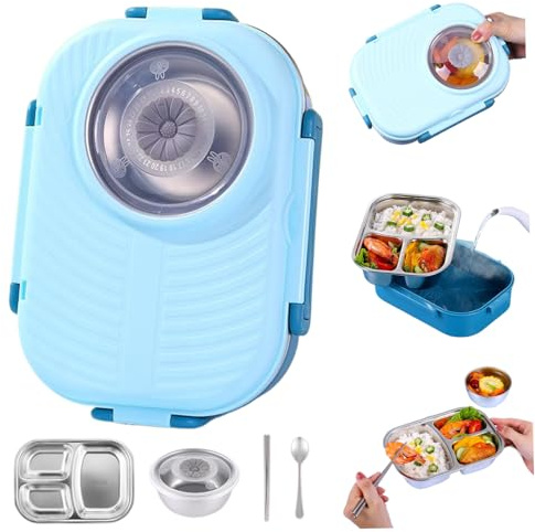 fkngcp Caja de almuerzo de acero inoxidable para niños Lunch Box sin deslizamiento con cierre seguro de contenedores fáciles de limpiar para niños con tapa multifuncional para el estilo escolar 1