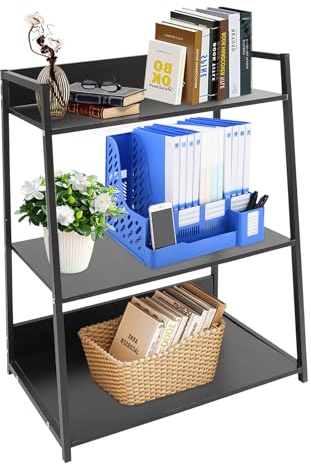 Armanyya 3-stufiges Leiterregal offenes Bücherregal Ausstellungsregal Bücher Deko Pflanzen Aufbewahrung platzsparend für Zuhause 60x30x69cm Schwarz