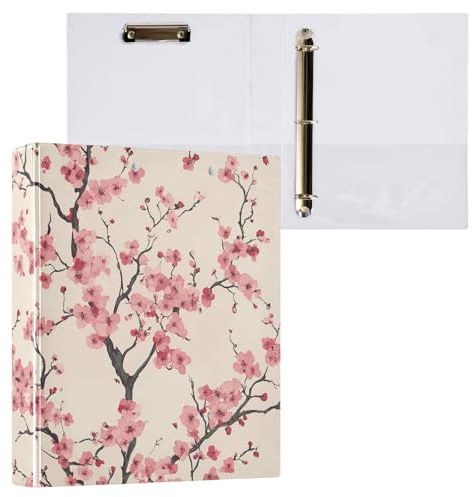 Reiacy Raccoglitore ad anelli, motivo fiori di ciliegio giapponese, 3 anelli, formato A4, con clip per 200 fogli, organizer per documenti con anelli a D, per casa, scuola, ufficio