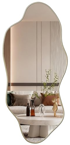 Skokliz Specchio irregolare da parete, asimmetrico, 120 cm di lunghezza x 55 cm di larghezza, decorazione moderna da parete, per bagno, camera da letto, soggiorno, ingresso,