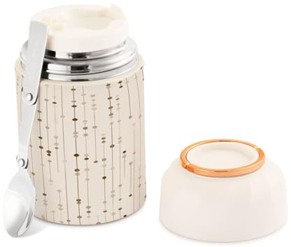 Ewusp Dots and Lines Bouteille alimentaire pour adultes 500 ml en acier inoxydable à double paroi isotherme sous vide avec cuillère pliable sans BPA étanche récipient à soupe