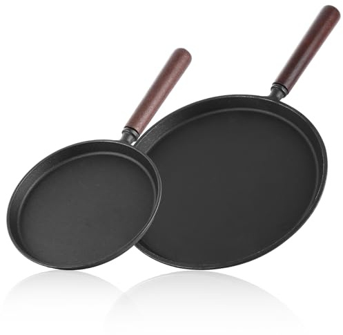 LDXDRU 2PCS Pancake Pan, Crepe Pan with Removable Handle, 20/26cm Diameter Induction Hob Pan, Cast Iron Frying Pan for Gas Stove, Electric Stove, Induction Cooker, Hot Plate
