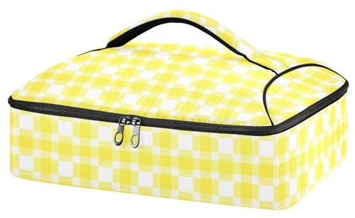 JUMBEAR Yellow Buffalo Plaid Insulated Casserole Carrier for Hot or Cold Food, Lasagna Holder Tote for Potluck Parties, Picnic, Beach, Fits 9x13 Baking Dish