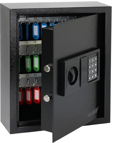 HMF Nyckelskåp med sifferkod, nyckelskåp med elektroniskt lås | 48 krokar | 36 x 30 x 10 cm | svart