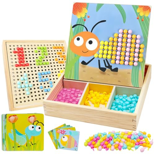 Ruvsroms Mosaik Steckspiel Kinder ab 2 3 4 5 Jahre, Mosaik Bastelset Kinder, Montessori Steckmosaik Pegboard mit 240 Steckperlen & 10 Motivkarten, Montessori Lernspielzeug Geschenk für Mädchen Jungen
