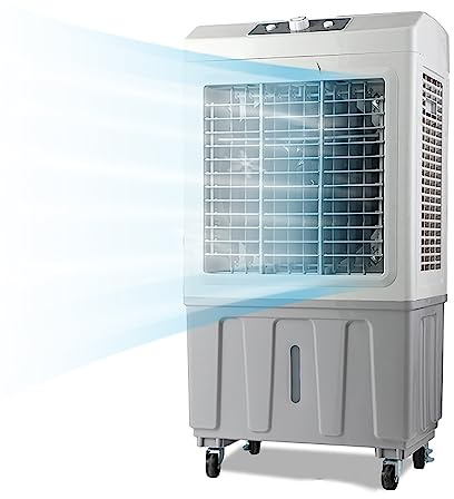 XZHWSZD Enfriador de Aire evaporativo de 70 litros, 3 velocidades, oscilación de 120°, Enfriador evaporativo Industrial portátil con Ruedas para Uso en Exteriores e Interiores.