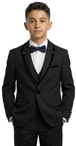 SIRRI Boys Tuxedo Dinner Suit 5-Piece Detachable Velvet Shawl Collar Ages 1-16