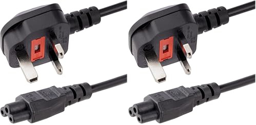 StarTech.com PXTNB3SUK1M 1m Laptop Power Cord - 3 Slot for UK - BS-1363 to C5 Clover Leaf Power Cable Lead, Black (Pack of 2)