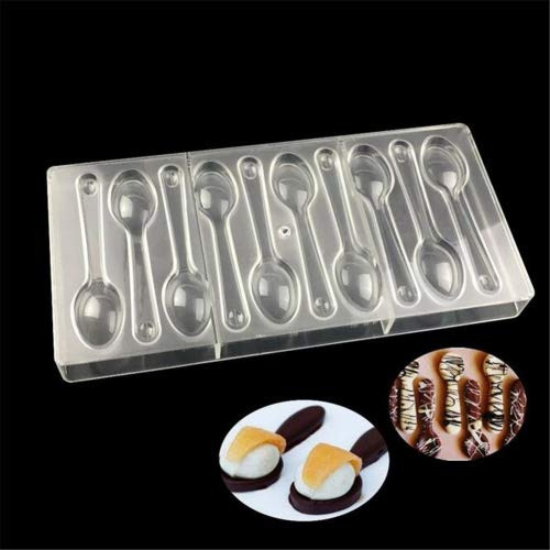 VALINK Molde de policarbonato con 10 agujeros, forma de cuchara, para chocolate, caramelos, gelatina, bandeja para hornear, molde