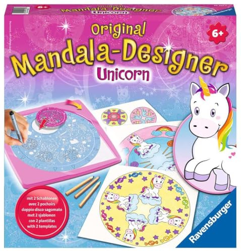 Ravensburger – Mandala Designer – Dessin – Loisir créatif – Pochoirs – Crayons de couleur inclus – Licorne – Unicorn – Activité détente et créative – Enfant – Dès 6 ans – 29703 – Version française