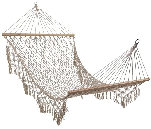 Northlight 74 White Lattice Macrame Rope Hammock with Wooden Bars