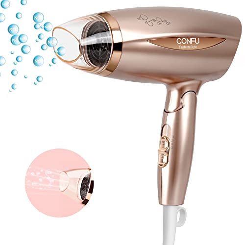 Travel Hair Dryer, CONFU 1800W Folding Lightweight Blow Hairdryers for Women-Fast Drying Lightweight Blow Dryer with Cool/Hot Button, 1 Nozzle, Gold, UK Plug