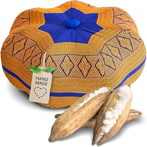 Livasia Coussin de méditation étoile - Ø 30x15cm - Coussin de Yoga kapok, Pouf, Coussin de Sol en Yoga Zen méditation, Coussin zafu Jardin Balcon, Coussin d’Assise Fait Main (Bleu/Jaune)