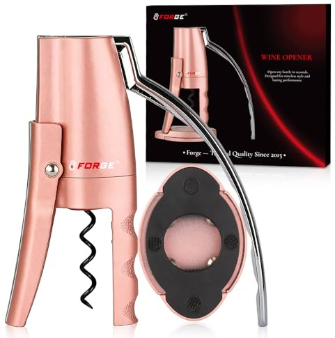 Forge Quality Compact Vertical Lever Corkscrew Wine Opener with Foil Cutter. 3 Seconds to Open a Bottle of Wine. Pink.