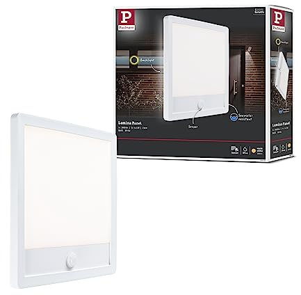 Paulmann 94663 LED Außenleuchte Panel Lamina mit Bewegungsmelder IP44 eckig incl. 1x14,5 W Warmweiß Weiß Außenpanel Kunststoff Lichtpanel 3000 K