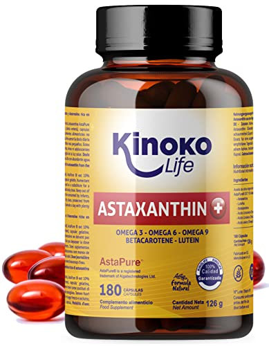 ASTAXANTINA PLUS 4mg | 180 capsule (Sofgels) | con Luteina, Omega 369 e Beta-carotene | 100% Naturale | Qualità ASTAPURE® | Grasso solubile | Antiossidante naturale | Senza glutine | Non OGM