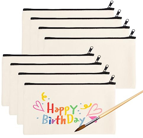 Yoosso 8 Stück DIY Blanko Stoffbeutel, Stoffbeutel zum Bemalen Federmäppchen Reise Kulturbeutel Taschen zum Bemalen für Geschenk Mitgebsel Geburtstag, 21 x 12 cm