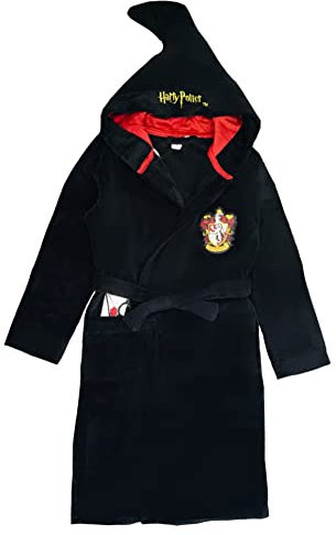 Harry Potter Bata de baño con capucha para niños o niñas, color negro, de 7 a 14 años, Negro, 9-10 años