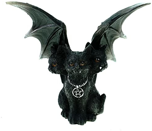 VOGLER Joh. Vogler GmbH Dreiköpfige Vampirkatze mit Schwingen und Pentagrammkette 16 cm Figur Cat Gothic