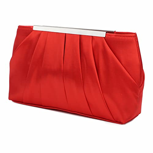 Jywmsc Dam satin aftonväska elegant satin plissé kväll kuvertväska för kvinnor silver bröllop handväska, Rot