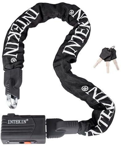 INTEKIN Candado de Bicicleta Antirrobo con Llave, 120 cm Candado de Cadena para Bicicletas, Motos, Scooters, cadena bicicleta de Alta seguridad 10 mm Diámetro