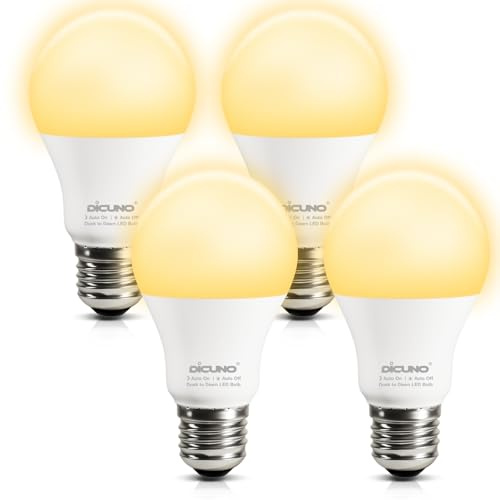 DiCUNO E27 LED Lampe mit Dämmerungssensor, 9W (ersetzt 60W), Automatische Tag-Nacht Sensorlampe, Lichtsensor Glühbirne 2700K Warmweiß, 800lm, Außenbeleuchtung, nicht dimmbar, 4er Pack