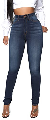 KUNMI Womens Classic High Waisted Skinny Stretch Butt Lifting Jeans Slim Fit Denim Pants Blue Black