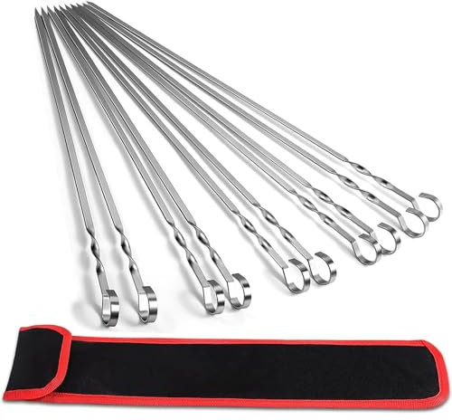 KEYIDO 20 Pcs Premium 304 Stainless Steel Kabob Skewers, 40 cm Long Flat Metal BBQ Barbecue Skewer, Reusable Grilling Skewers with Portable Storage Bag (15.7 inch)
