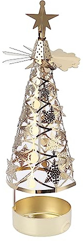 LKPOMI Metal Rotating Candlestick Set Xmas Tree Tea Light Candle Holder Christmas Candles Carousel Spinner for Romantic Wedding Christmas Party(Gold Snowflake)