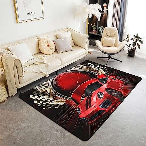 Homewish Tappeto Soggiorno 100x150 Gara Rosso per Ragazzi Adolescenti Tappeto Camera da Letto Auto da Corsa Moderno Tappeto Interno Auto Sport Veloce Non Peloso Decorazione Camera