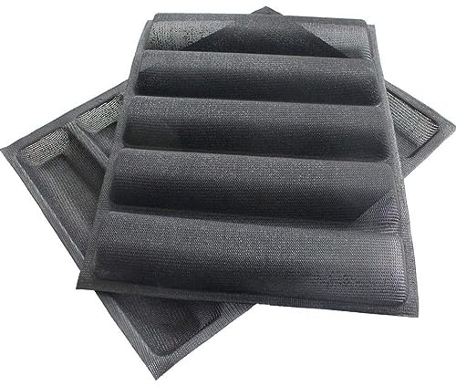 Oikabio 2 Piece Silicone Perforated Baking Forms Sandwich Mold French Bread Pan Food Mat 5 Loaf Non-Stick Baking Liners