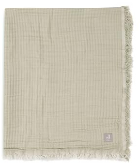Jollein Babydecke Fringe Olive Green/Ivory- 75x100cm - 100% Bio Baumwolle - Für Babywiege - Musselindecke - 0.5 TOG - GOTS Zertifiziert - Elfenbeinfarben/Olivgrün