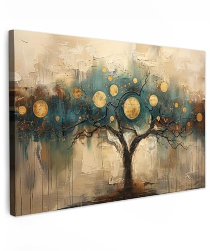 MuchoWow© Leinwandbilder Groß XXL Wall Art Decoration Bilder für die Wand | 120x80 cm - Schlafzimmer Deko Canvas Painting Wanddekoration Wohnzimmer Baum - Kunst - Mond - Aquarell
