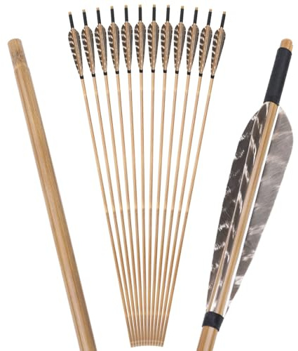 Bogenschießen Bambuspfeil 33,4 Zoll Türkei Feder Jagd Pfeil 8mm Durchmesser Pfeilschaft Ziel Praxis Pfeil für Recurve-Bogen Langbogen 12 pcs