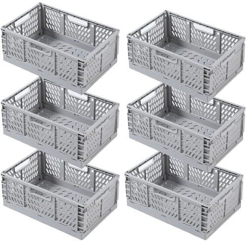 EURXLQ 6 Stück Gray Klappbox 15×10×6cm,Klappkiste Körbe Aufbewahrung Zusammenklappbarer Tragbar Aufbewahrunskisten Bunt aufbewahrungskiste Geeignet für Küche,Bad,Büro,Schlafzimmer