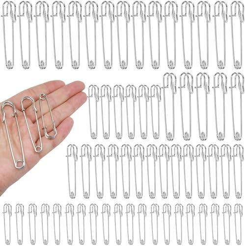HEKOBAG 60 Stück Sicherheitsnadeln Groß Silber Große Sicherheitsnadel für Strickjacke 3 Größen Sicherheitsnadeln Schmuck Gross Sicherheitsnadel Große Sicherheitsnadeln Deko für Nähen Kleidung Kunst